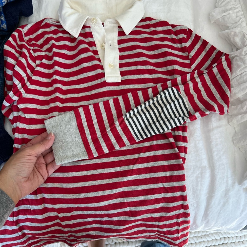 Striped Red and Gray Kids Polo Shirt